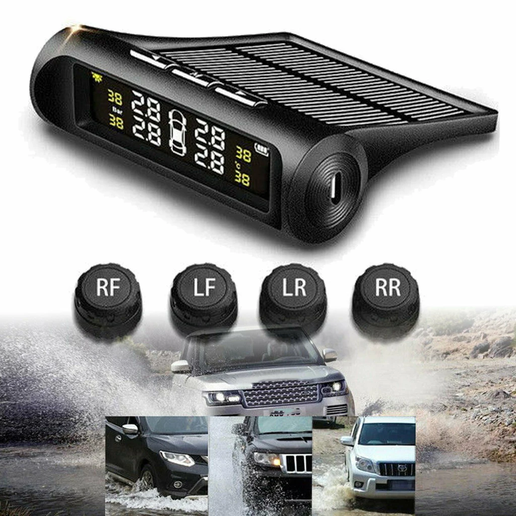 NEW TPMS Solar Wireless Tire Pressure LCD Monitoring System w 4 External Sensors - Car Tyre Accessories