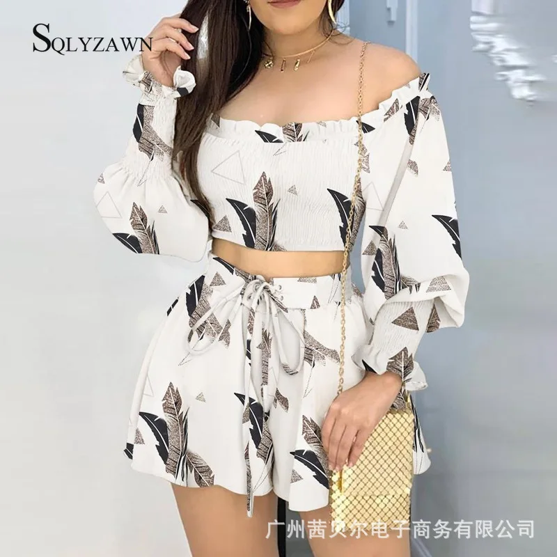 Летний комплект из двух предметов с цветочным принтом укороченный Топ длинным