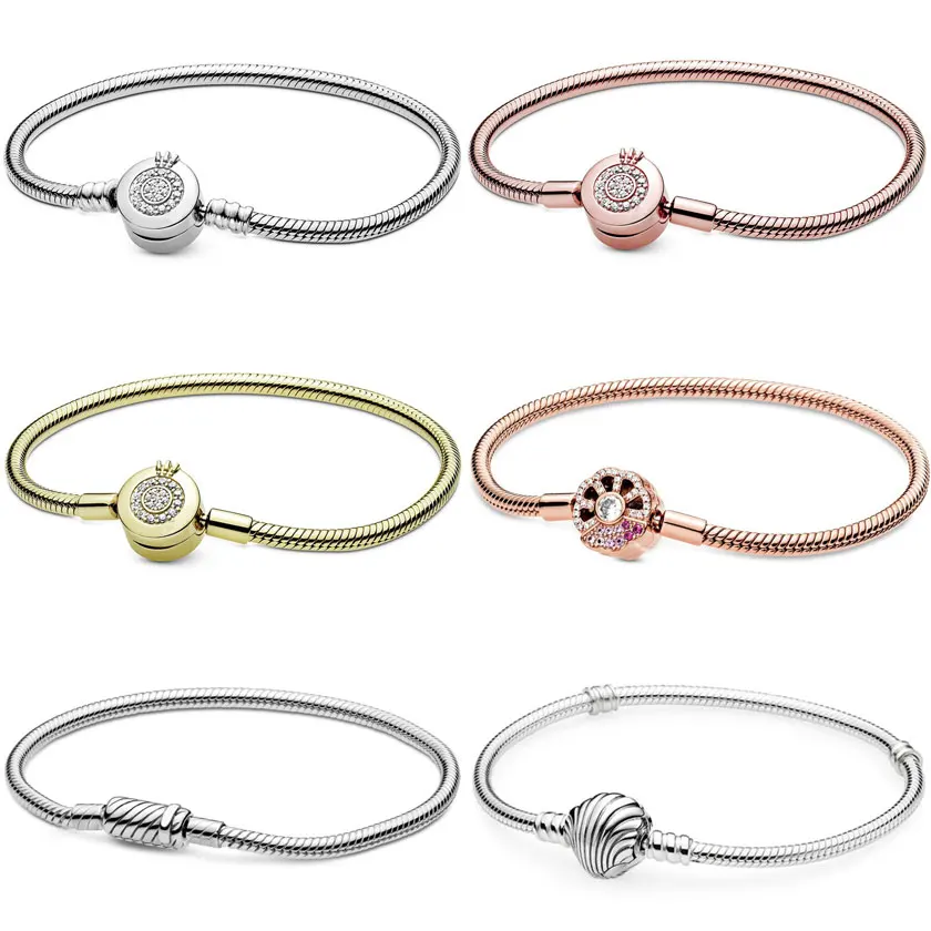 

Moments Sparkling Crown O Pink Fanmagnetic Seashell Clasp Bracelet Fit Europe Bangle 925 Sterling Silver Bead Charm DIY Jewelry