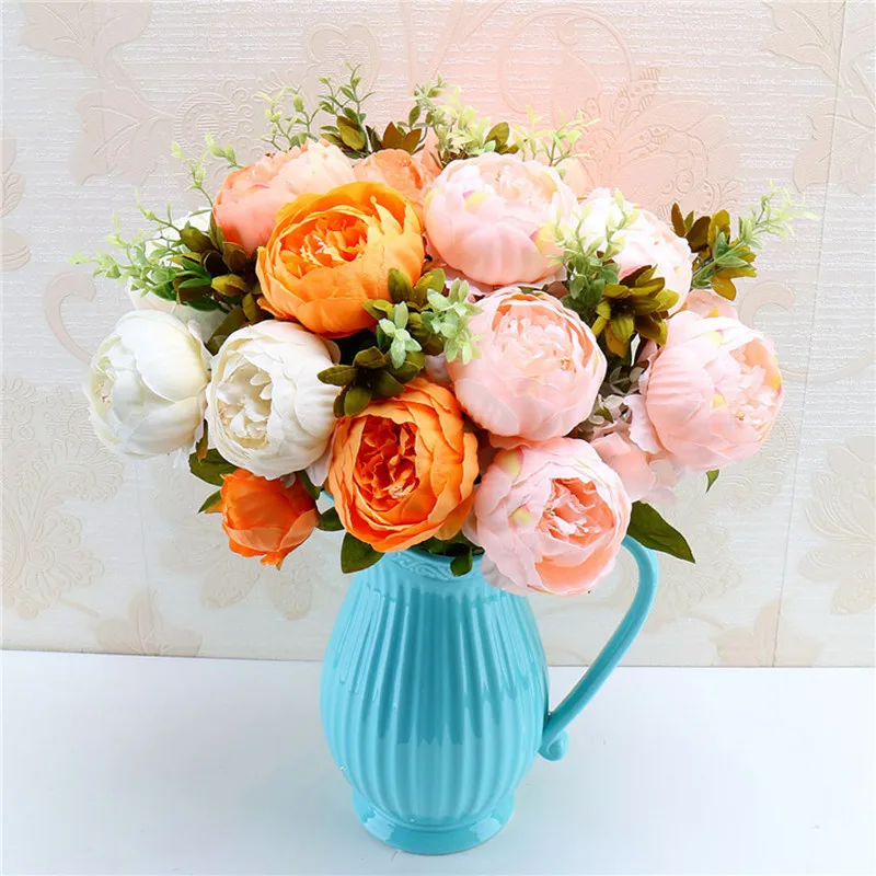 

13 Pieces Quality Flower Home Decor Artificial Flowers Peony Flower Simulation Bunch Peony Fake Flower Wedding Holding Flowers