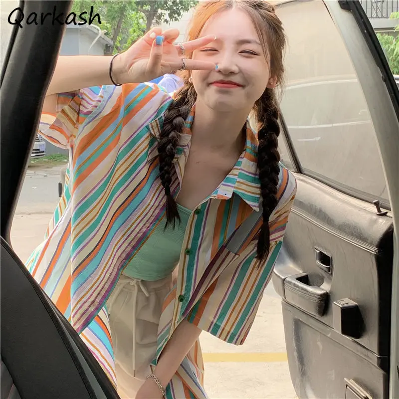 Полосатый дизайн винтажные рубашки женские универсальные офисные шикарные