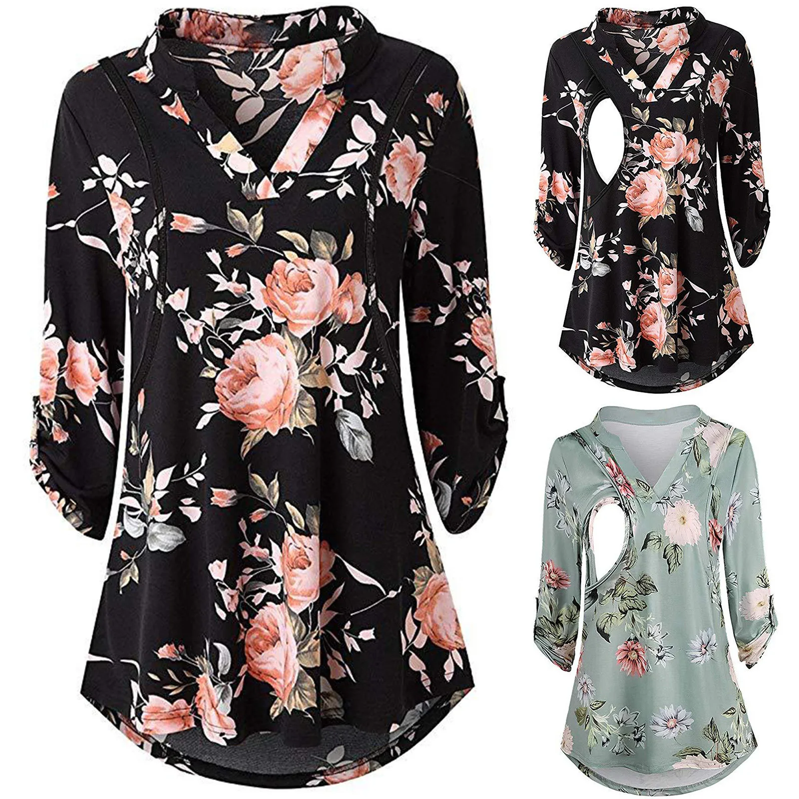 

Pregnant Blouses Women Clothes Flower Print Nursing Shirt Chiffon Bottoming Shirt Maternity Clothes Maternity Tops Shirt Blouse