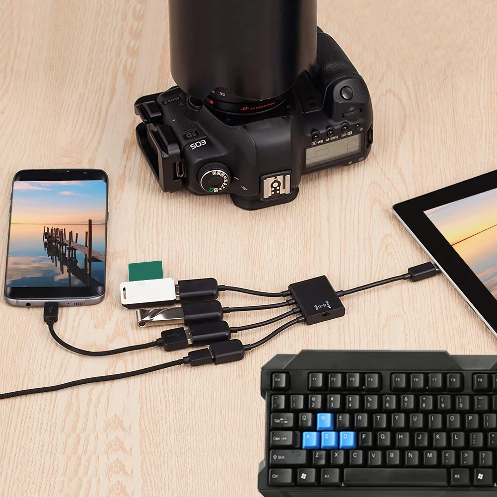 Адаптер Micro usb хаб 4 в 1 с питанием от ed Кабель адаптер OTG для зарядки хоста разъем