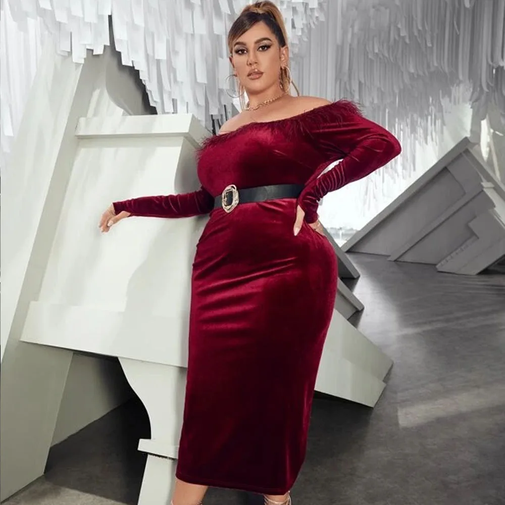 

Autumn Winter Fashion Womens Dress Solid Color One Word Collar Temperament High Waist Long Sleeve Long Women Evening Dress