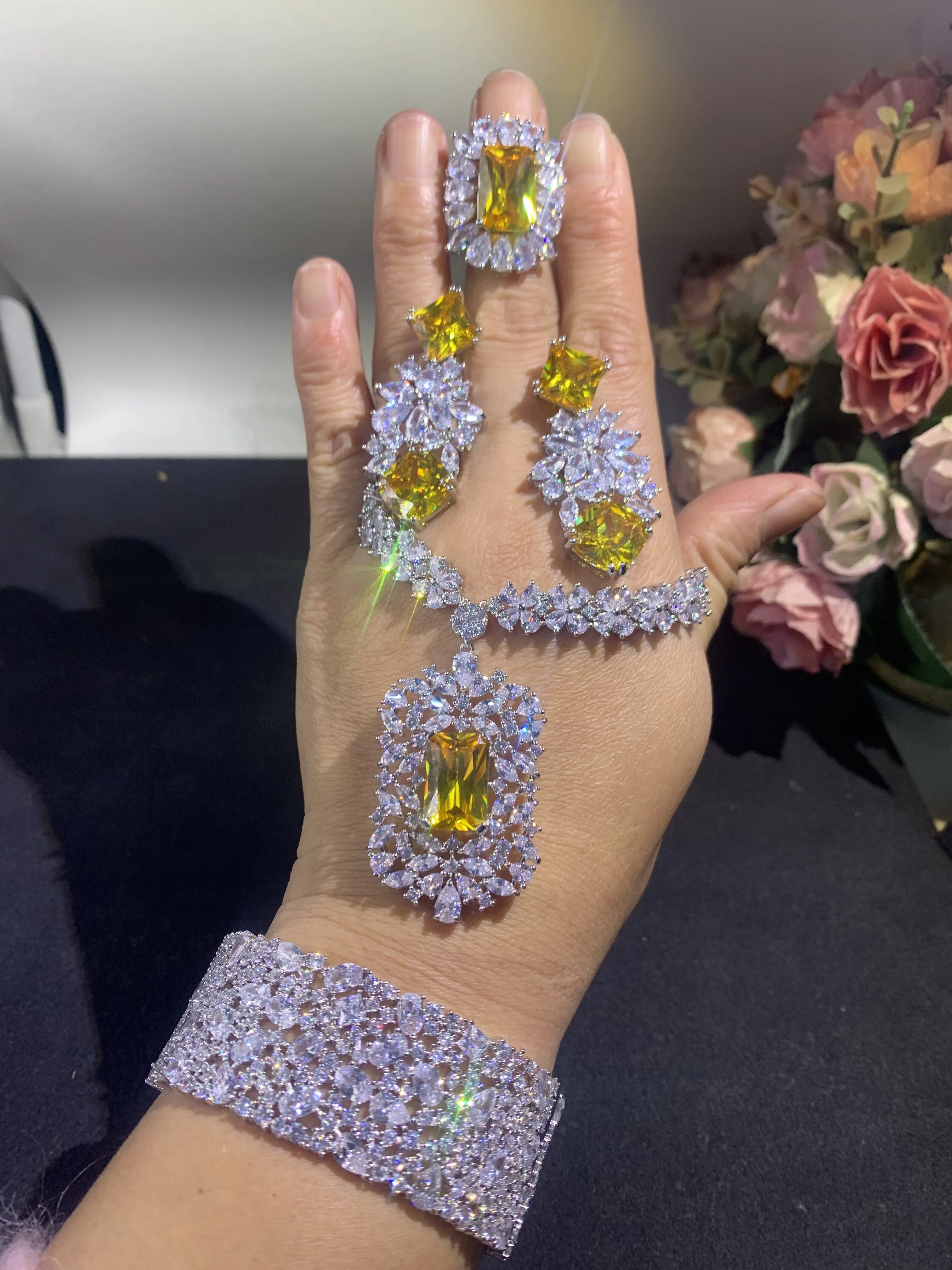 Janekelly золотистый цвет 4 шт. Свадебные Ювелирные наборы из циркония для женщин