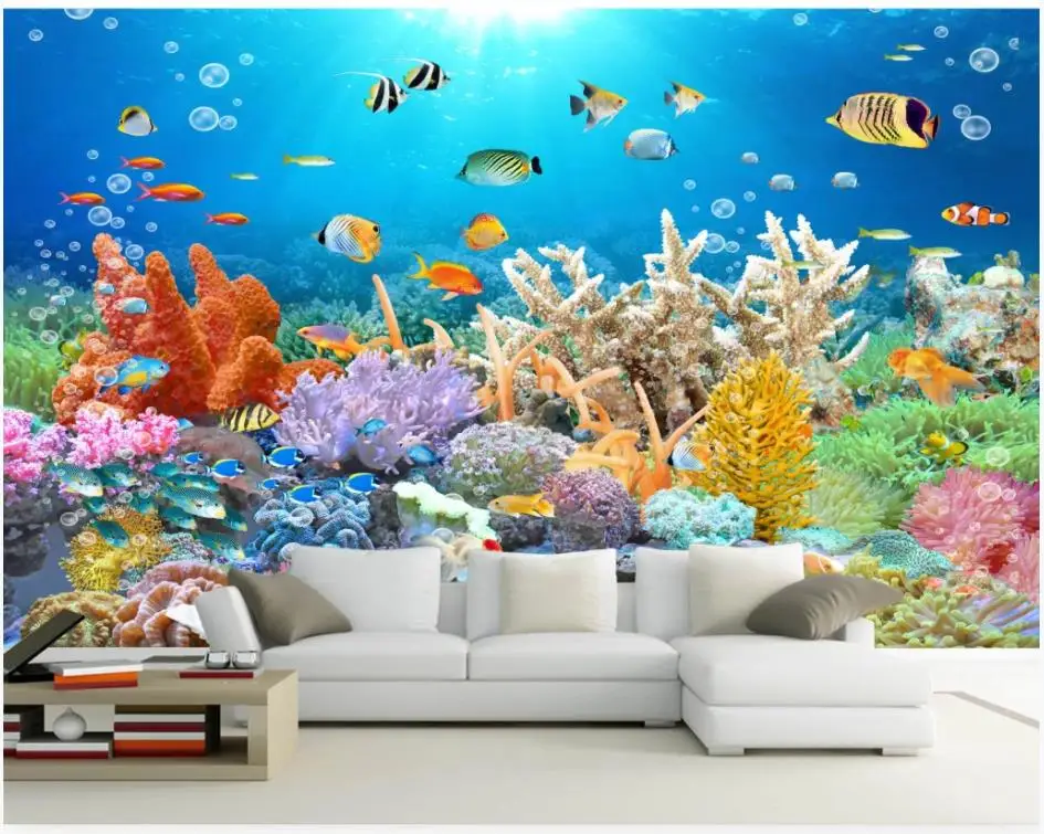 

3D murals wallpaper custom photo wallpaper Mediterranean coral goldfish underwater world HD living room TV background wall paper