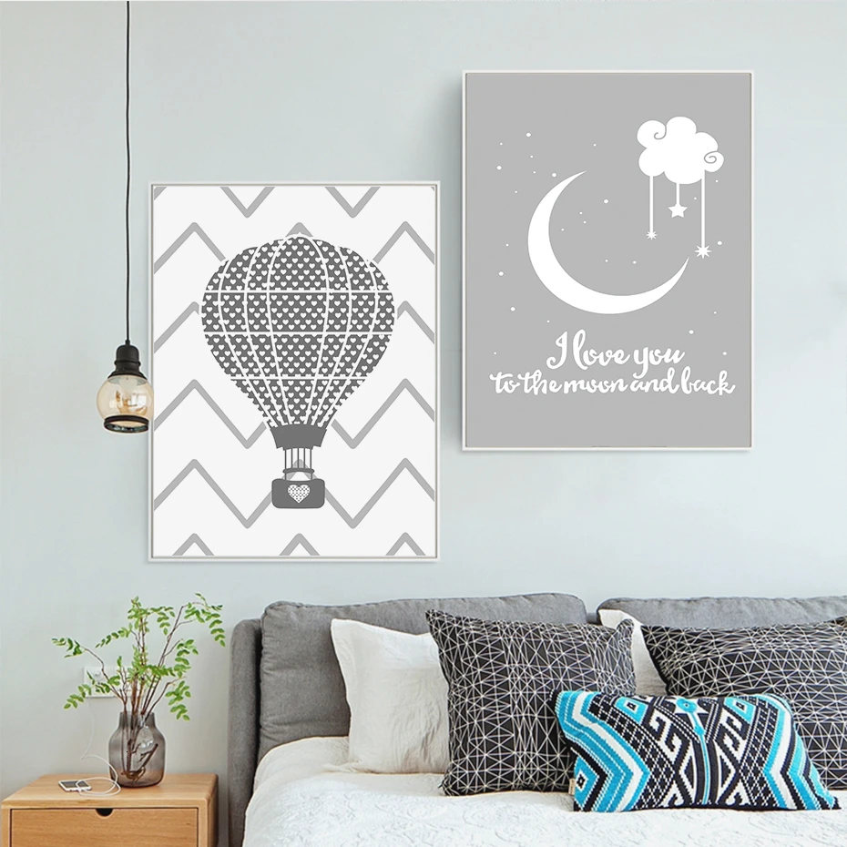 Детская I love you to the moon and back Air плакат с воздушным шаром холщовые картины поп настенные художественные картины печать для детской комнаты домашний декор