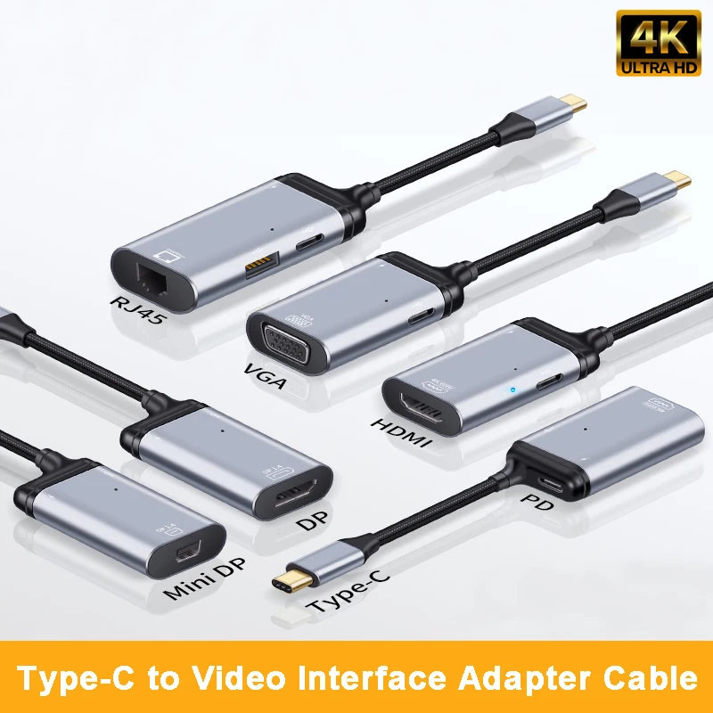 

4K Type C к RJ45 Gigabit Ethernet /VGA/DP/HDMI-совместимый/Mini DP адаптер для ноутбука MacBook Pro HDTV 4K USB-C кабель адаптера