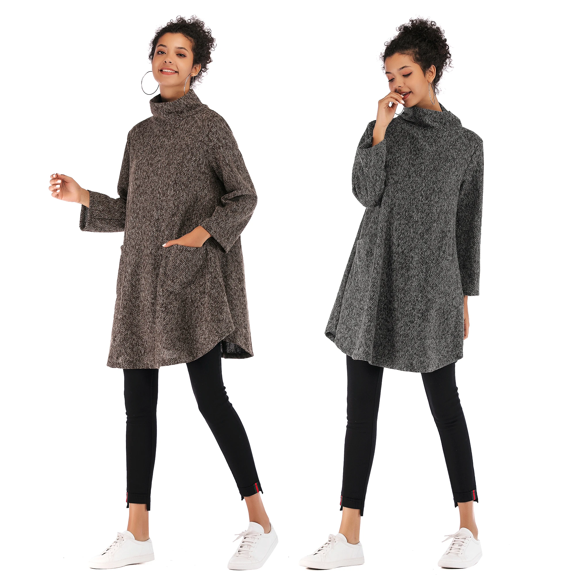 PGSD Autumn winter simple Big size Women knitted sweater pocket Long stripe Pullover loose casual Warm Turtleneck female clothes | Женская