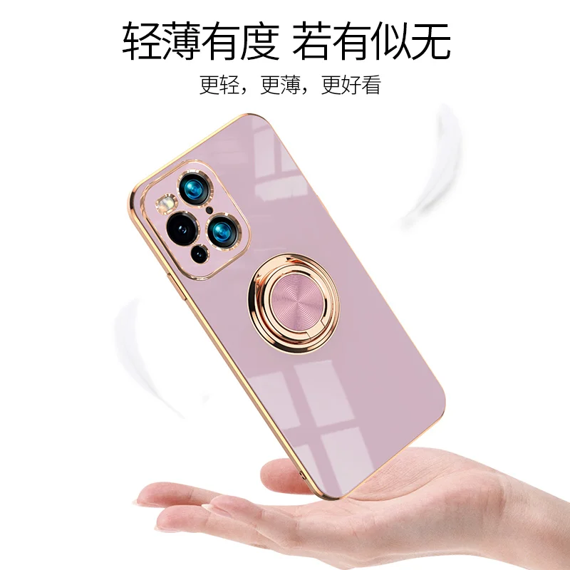 luxury plating case for oppo find x3 x2 reno 4 5 6 7 5k 4se pro soft silicon with ring magnetic car holder stand phone cover free global shipping