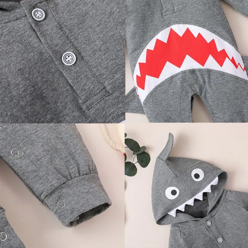 

Autumn Baby Boy Girl Cartoon Shark Hoodie Romper Jumpsuit Newborn Casual Long Sleeve Clothes Outerwear 0-18M