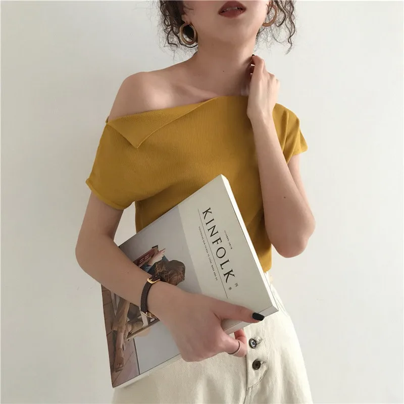 Летняя лаконичная Повседневная футболка Женская универсальная сексуальная