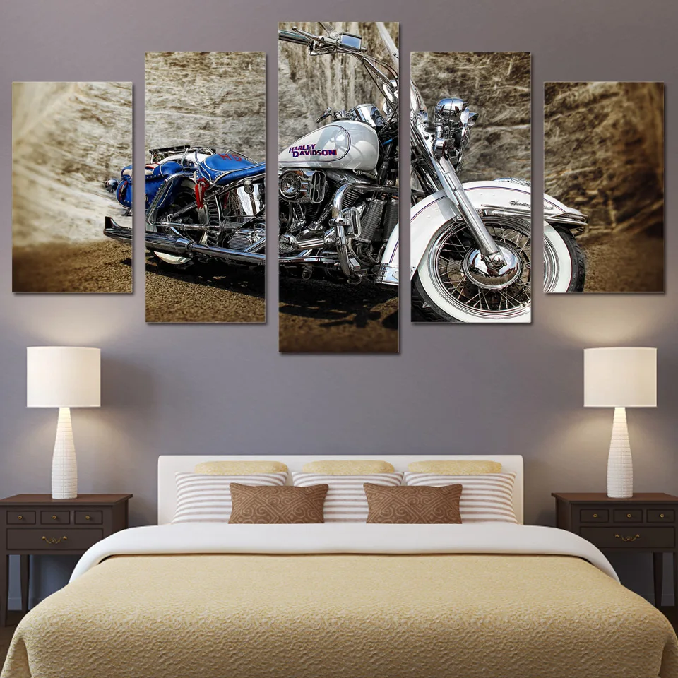 

No Framed Canvas 5Pcs Motorcycle Logo Wall Art Decorative Prints Posters Decoration Living Room Accessories Home Decor Painting