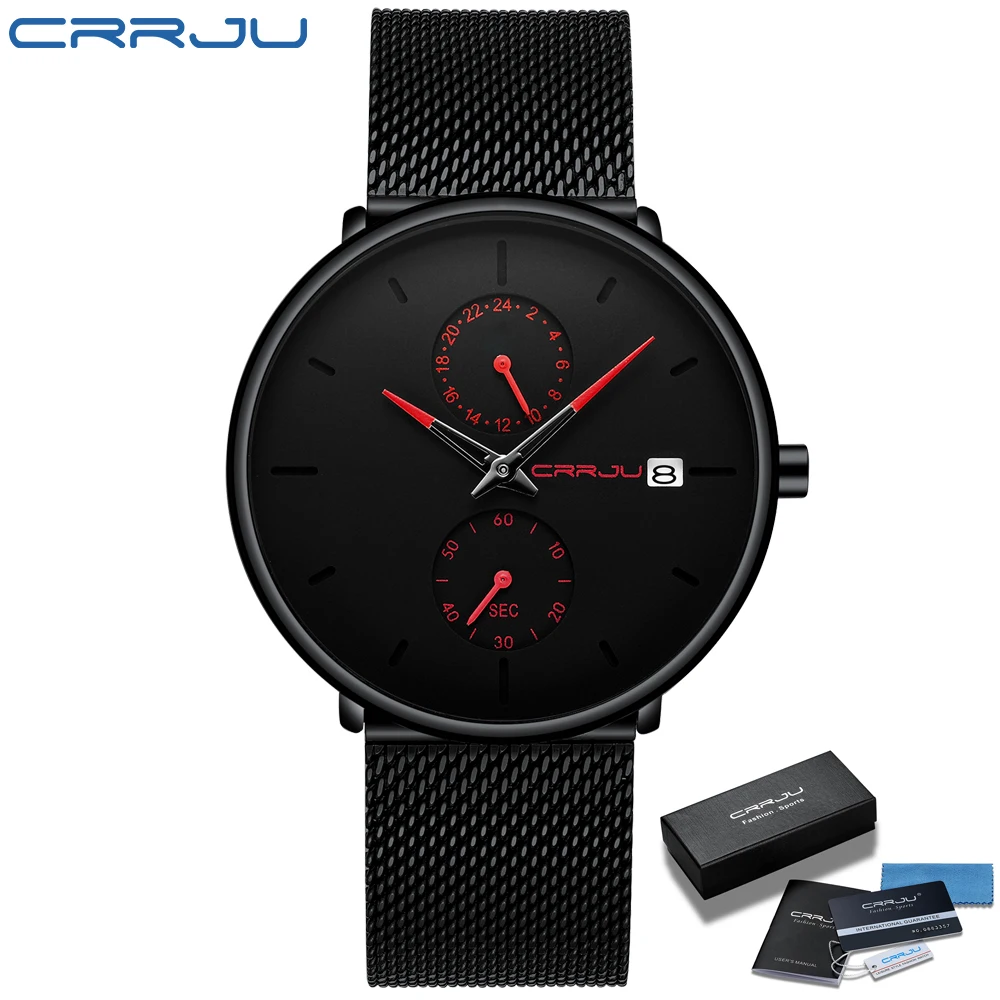 

CRRJU Top Luxury Brand Men's Analog Quartz 24 Hour Date Watches Man 3ATM Waterproof Clock Men Watch Sport Full Steel Wrist Watch