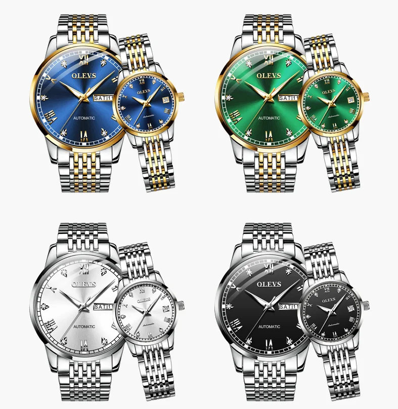 

OLEVS Automatic mechanical luxury couple hand expression person men women waterproof stainless steel watch Valentine's Day gift
