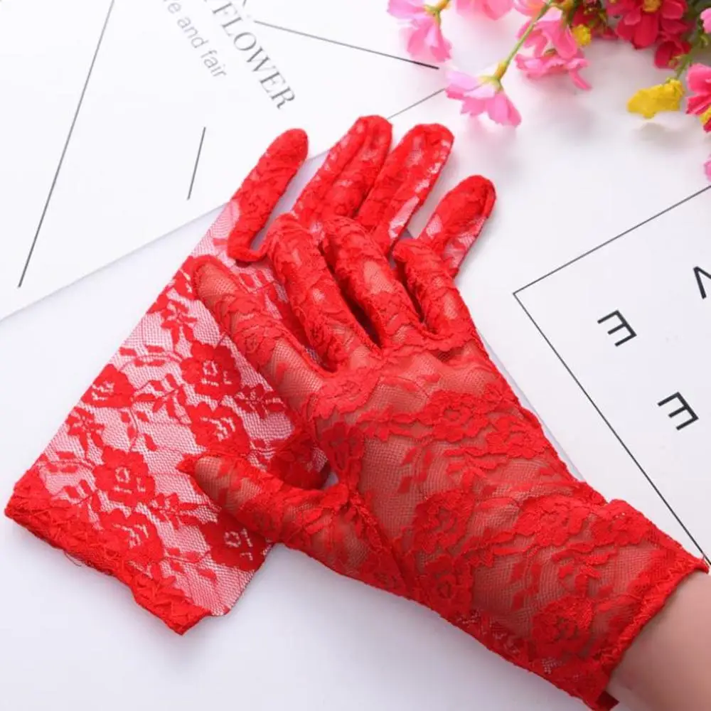 

Women Lace Gloves Party Sexy Dressy Mittens Full Finger Summer Breathable Glove Outdorr Car Driving Sunscreen Accessories