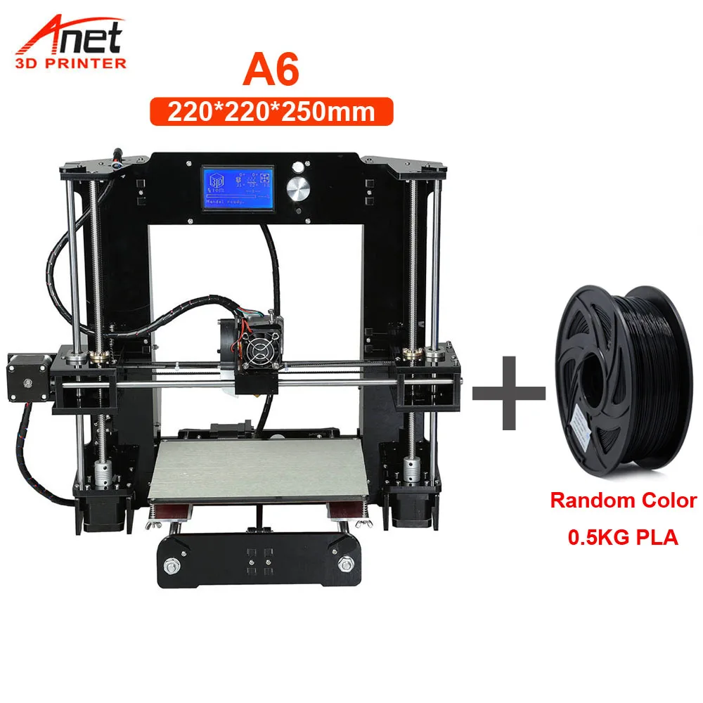 A6 With 0.5KG PLA Горячая конкурентоспособный Anet A6 A8 3d принтер Reprap Prusa i3 Высокоточный DIY 3d принтер комплект с Micro SD карты USB разъем - Цвет: A6 With 0.5KG PLA