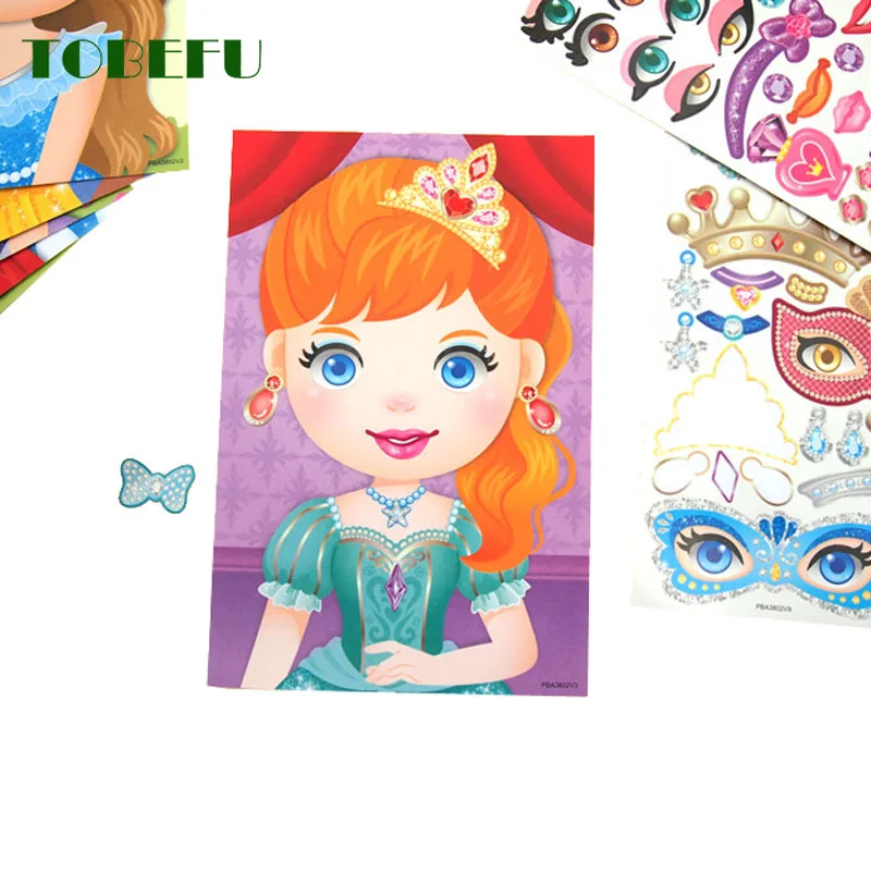 

9PCS/SET DIY Stickers Make-a-Face Princess Animal Dinosaur Assemble Toys Children Puzzle Games for Girls Kids Training GiftS