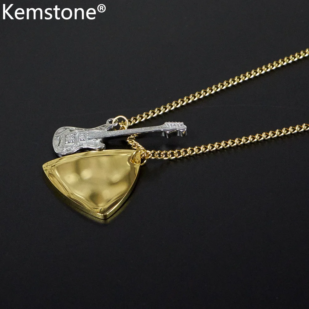 Kemstone Yibo Same Style Guitar Music Pendant Gold Silver Plated Necklace for Women Mens Hip Hop Stainless Steel Jewelry Gift | Украшения и