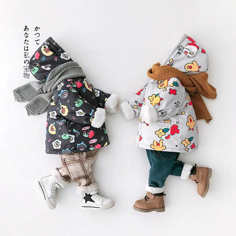 

Jchao Kids Fleece Fashion Winter Parkas Baby boys girls Jackets Thick Velvet Children's Hooded Coat Outerwear Infant Overcoat