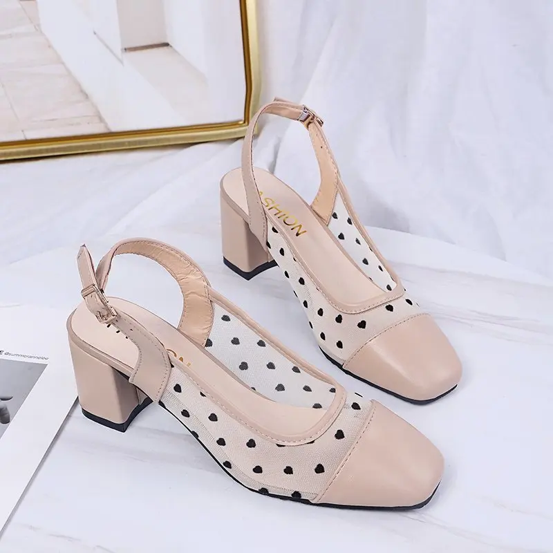 

2021 Summer New Breathable Color Matching Korean Style All-Match Fashion Square Toe Female Sandals