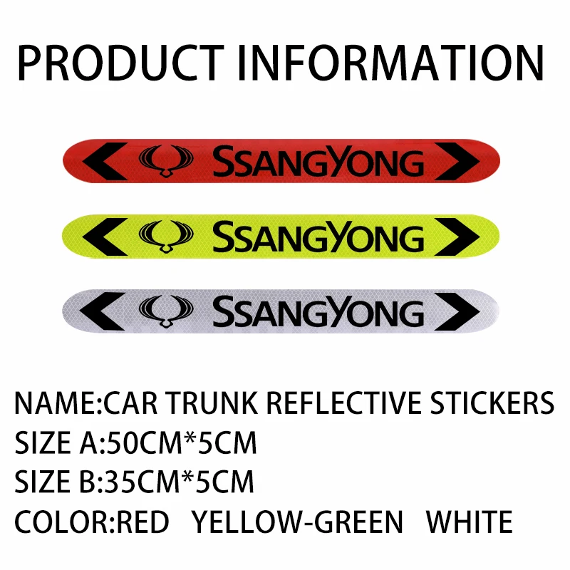 

Car Bumper Reflector Sticker Custom Car Logo Safety Warning Mark For Ssangyong Korando Rexton Tivoli Kyron Musso Actyon Sport