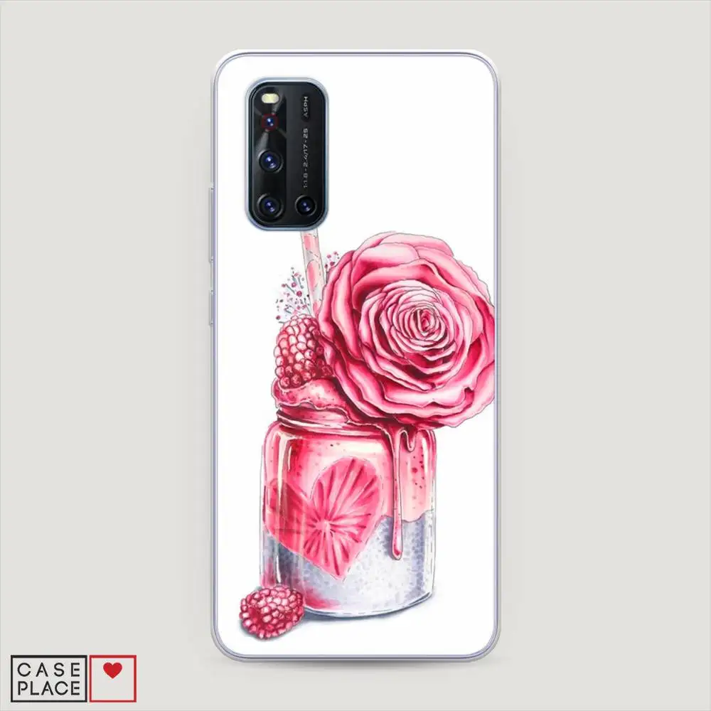Чехол Силиконовый для Vivo V19 Смузи с розой защитная накладка бампер тонкая мягкая