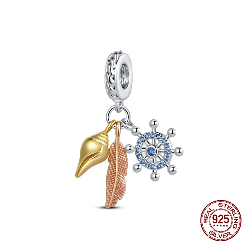 

100% 925 Sterling Silver Conch Feather Wheel Rudder Charm&Bead Fit Original Pandora Bracelet&Bangle Making Fashion Jewelry