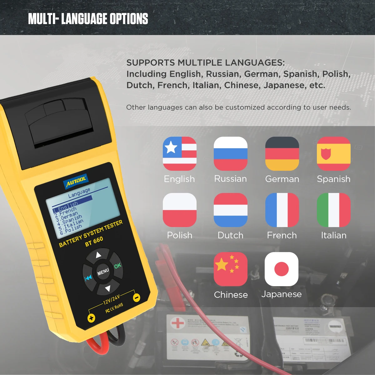 Автомобильный тестер аккумулятора AUTOOL BT660 с термопринтером 12 В 24 - купить по