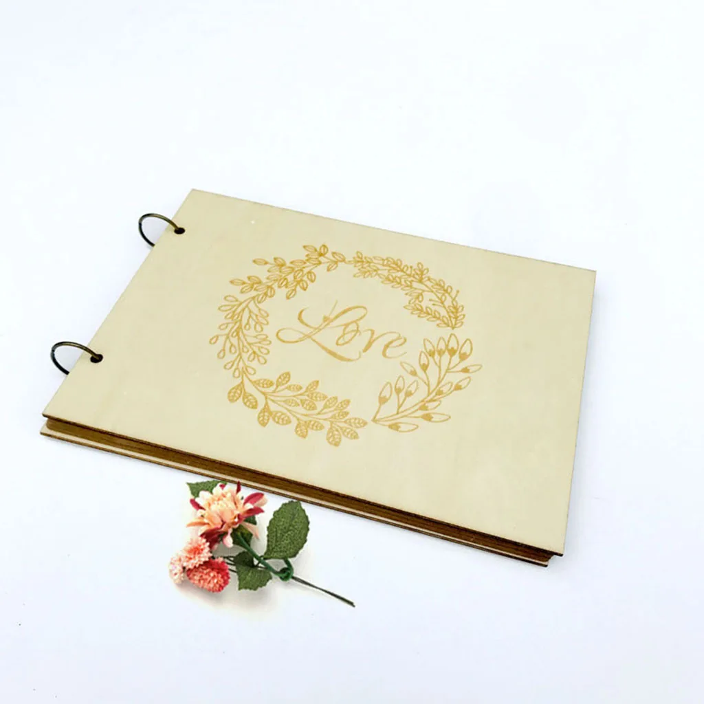 DIY любовь полый цветок Свадебный Гость книга персонализированные деревенский деревянный Гостевая книга фото записная книжка альбом юбилей подарок 449E - Цвет: 1
