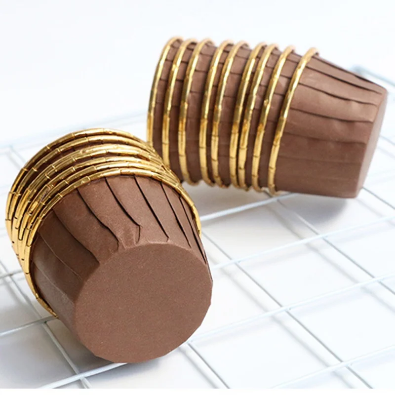 50 шт. Золотой бумажный стакан для маффинов и капкейков маслостойкий лайнер