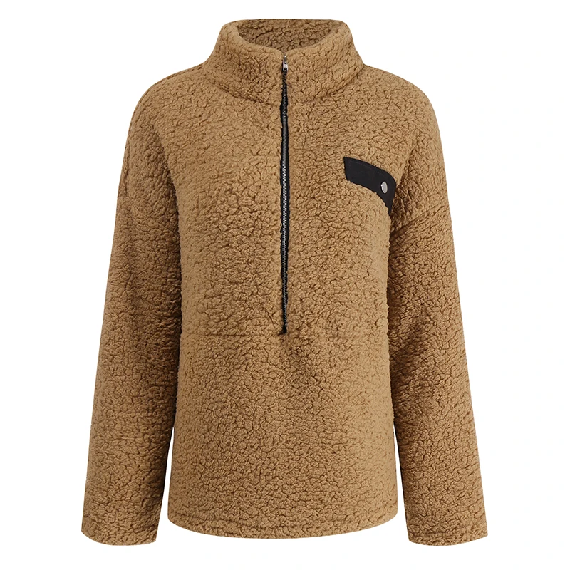 Зимние теплые плюшевые свитшоты Женское пальто на молнии топы однотонная