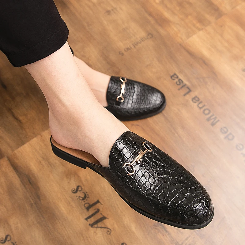 Брендовые мужские тапочки кожаные шлепанцы Винтажная обувь стразы Повседневная