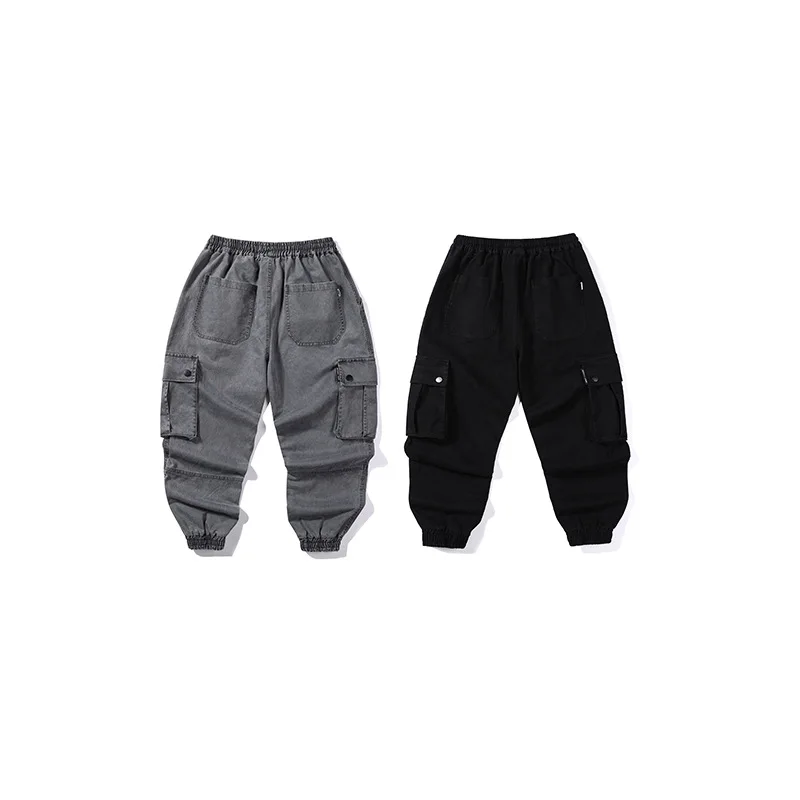 

2021 spring and summer new solid color large pocket casual versatile loose legged pants washing work clothes jeans men