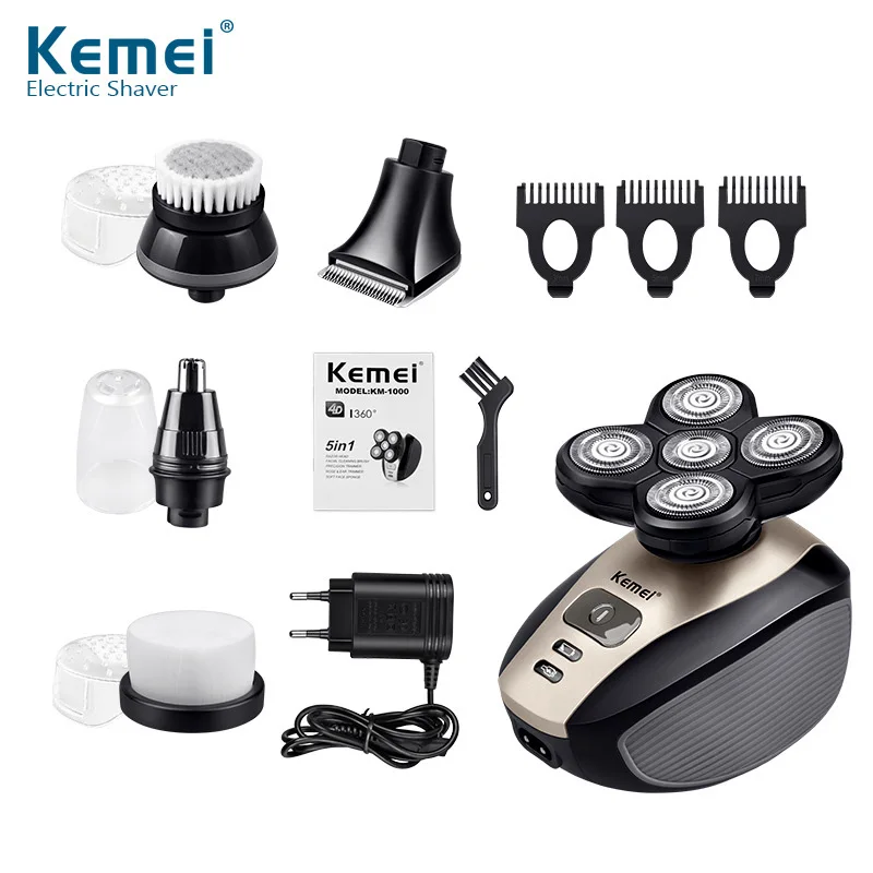 Kemei Shaver 5D Electric Razor 5 in 1 Men Hair Nose Trimmer Face Beard Cleaning hair clipper bareheaded shaving machine | Бытовая