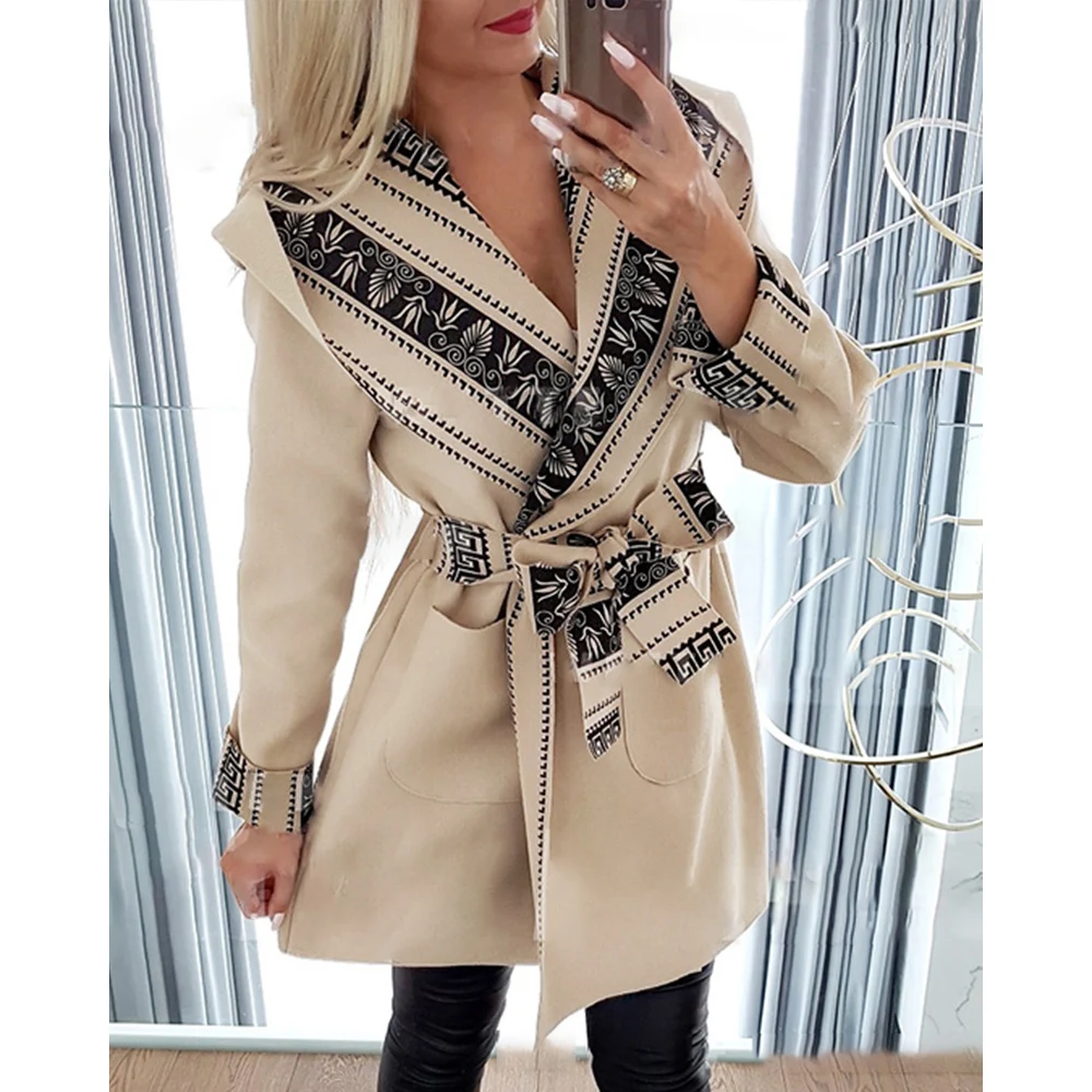 Винтажное свободное Женское пальто с принтом Женская длинная куртка офисное