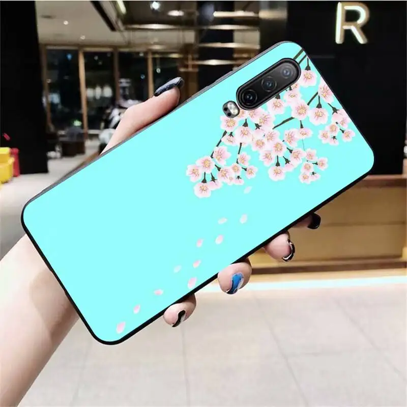 Розовый чехол для телефона из ТПУ с вишневым цветком Сакурой черный корпус Huawei P40