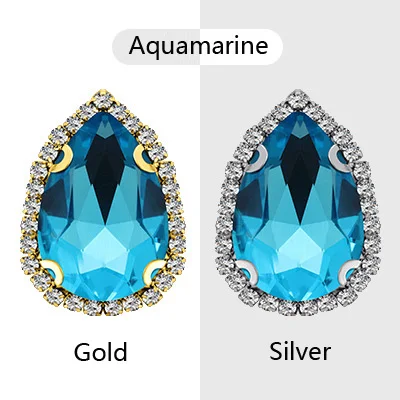 aquamarine Стразы с каплевидными камешками 10x14 мм, разноцветные блестящие кристаллы, стеклянные камни, отделка без горячей фиксации, пришивные стразы для одежды - Цвет: aquamarine