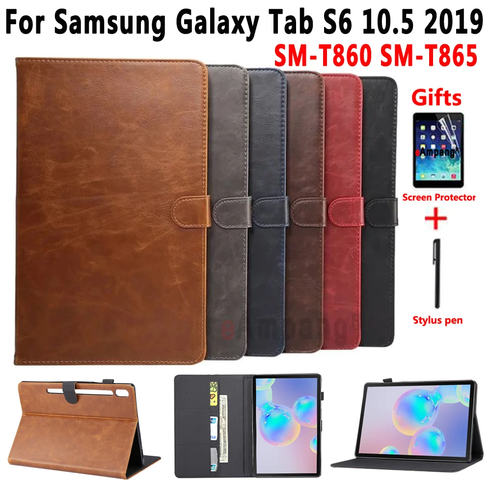 Кожаный чехол для Samsung Galaxy Tab S6 10 5 SM T860 T865 мягкий умный + пленка ручка|Чехлы