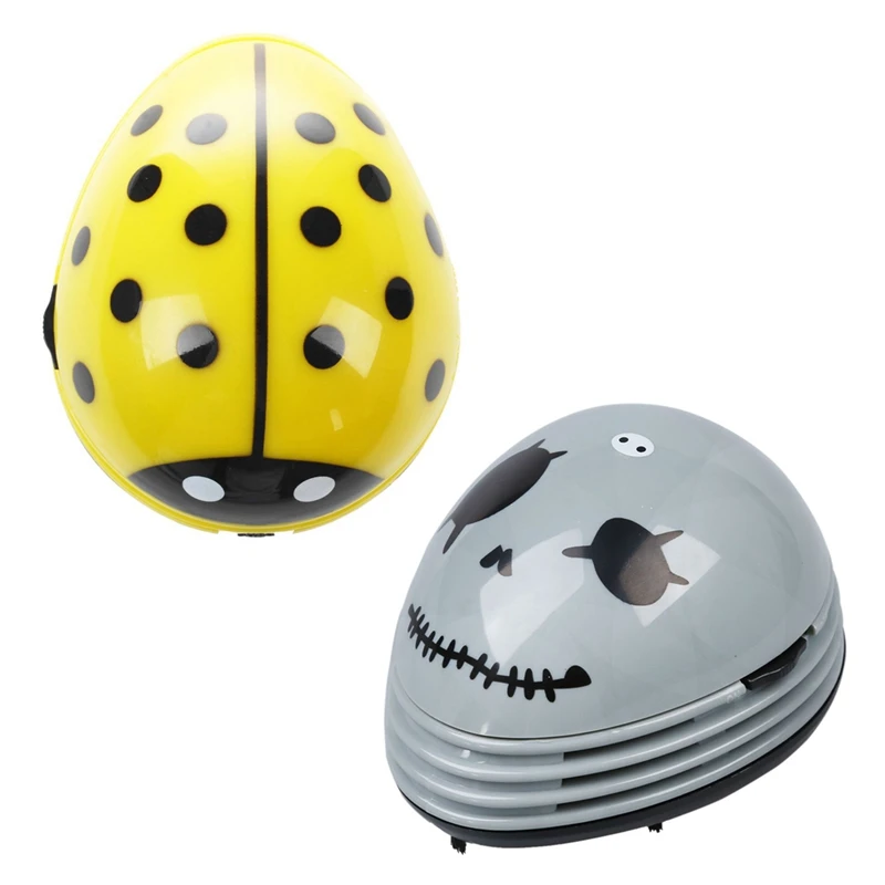 

2 Pcs Pattern Battery Operated Table Vacuum Cleaner Mini Dust Cleaner, Ladybird Yellow & Pirate Gray