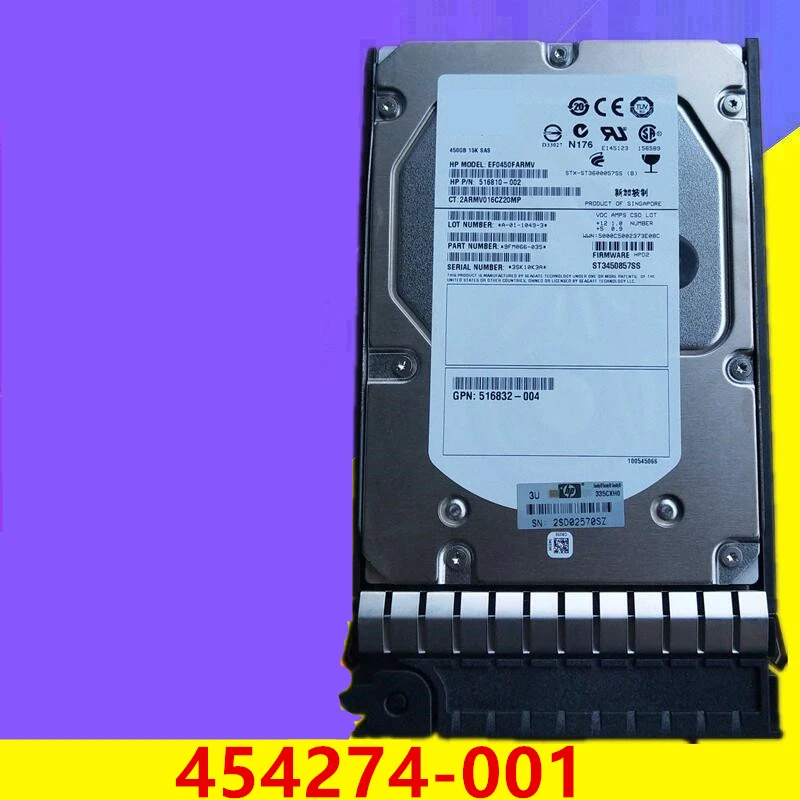 

Оригинальный Новый HDD для HP 450 Гб 3,5 "SAS 6 ГБ/сек. 64 Мб 15000 об/мин для внутреннего жесткого диска для сервера HDD для 454274-001 454232-B21