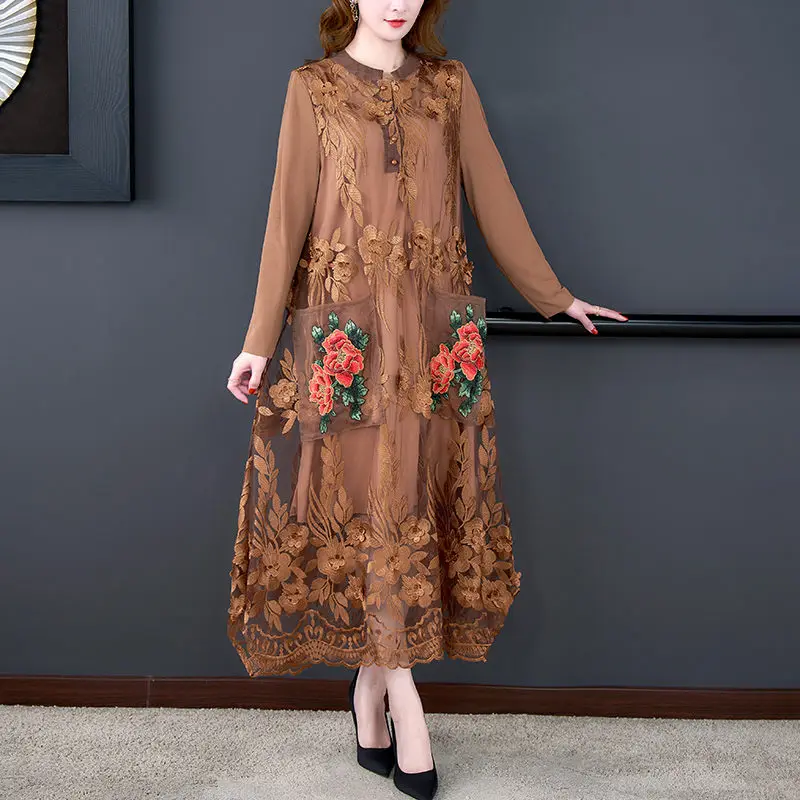 

Temperament Round Neck Embroidered Dress New 2022 Spring Women's Fashion Korean Dress With Flower Trend Clothes M2156