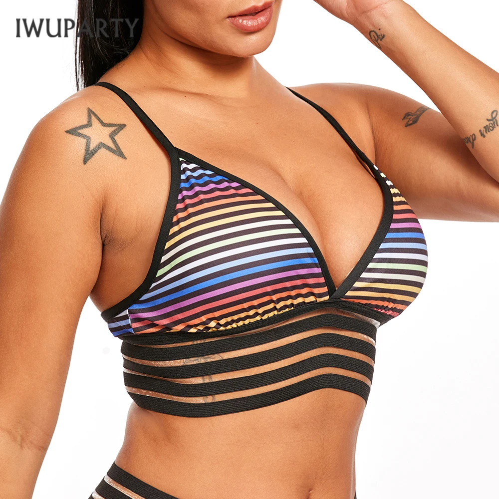 IWUPARTY сексуальный полосатый дышащий бюстгальтер для йоги пуш ап спортивные