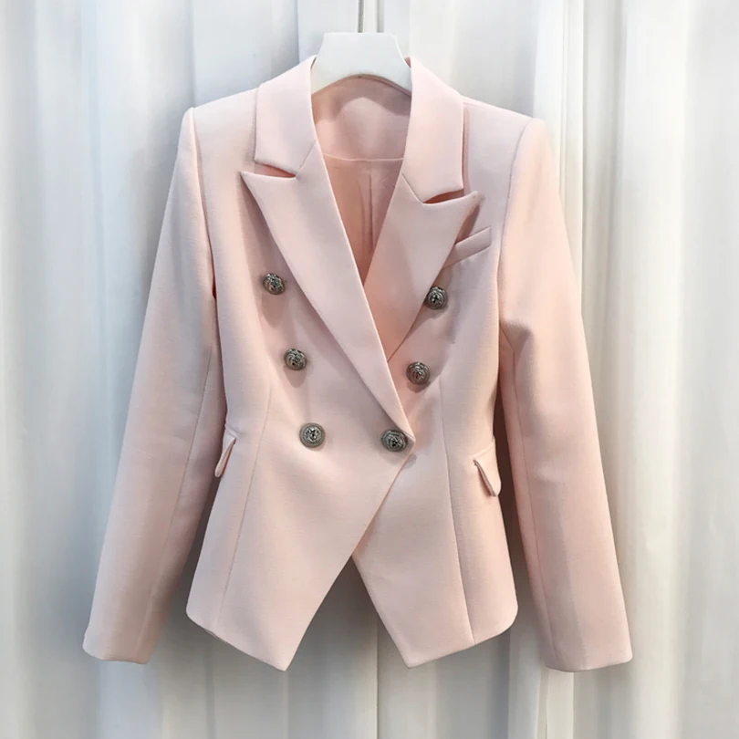 

Барокко Дизайнер Блейзер Куртка Для женщин Серебряный лев кнопки двубортный пиджак верхняя одежда