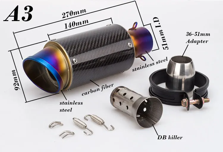 36 51 мм Φ с DB killer carbon fiber для Z900 ER6N GSXR750R MT07 CBR300R Z650 R6 S1000RR|motorcycle exhaust muffler|universal motorcycle