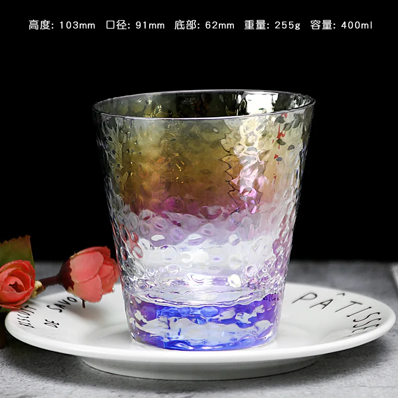 A 400ml Стеклянная чашка красочный молоток сетка прозрачный чай чашки сок, напиток стекло es современный ресторан бар дома питьевой коктейльное стекло - Цвет: A 400ml