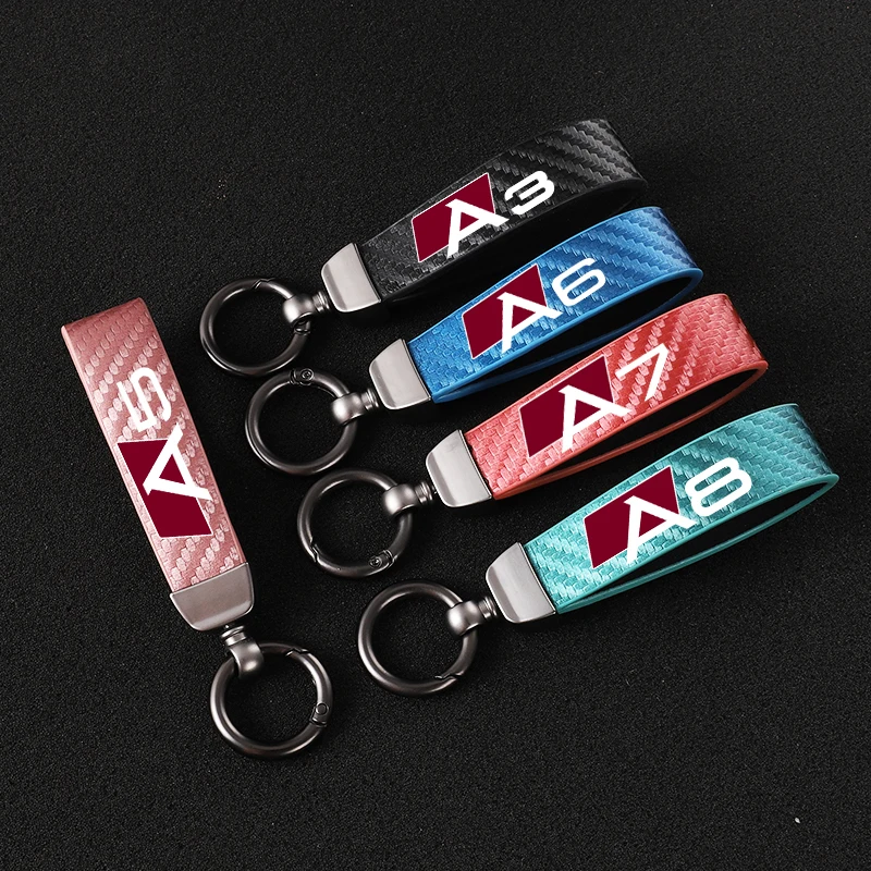 

High-end sports customized carbon fiber leather keychain key rings for audi A3 A4 A5 A6 A7 A8 Q3 Q5 Q7 Q8 Car Accessories