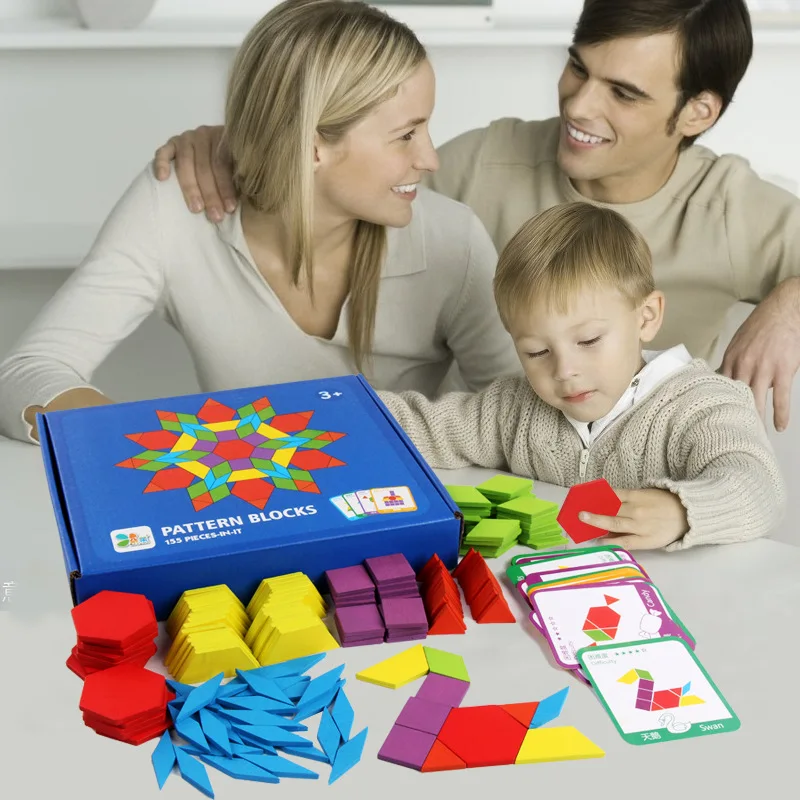 

155PCS Creative Montessori Board Set Kids Tangram Infantil Wooden Jigsaw Puzzle Educational Toy Intelligent Development Toy Gift