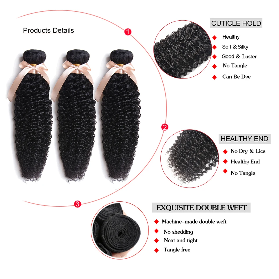 HairUGo волосы предварительно крашеные бразильские волосы кудрявые Кудрявые Волнистые 3 пучка человеческих волос с закрытием# 1b натуральный черный не Реми бесплатно S