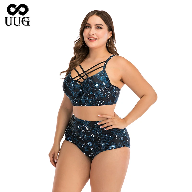 

UUG Starry sky pattern Plus Size Swimwear Women Striped Print Bathing Suit Large Size One Piece Swimsuit XXXXL Swimming Suit